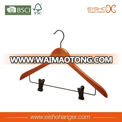 Functional Style Light Wooden Suit Hanger with Metal Clips (MC016)