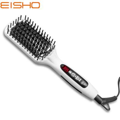 EISHO Portable Hair Care Silky Straight Heated Comb 30s Fast PTC Ceramic Heating Hair Straightening Brush with Anti Scald